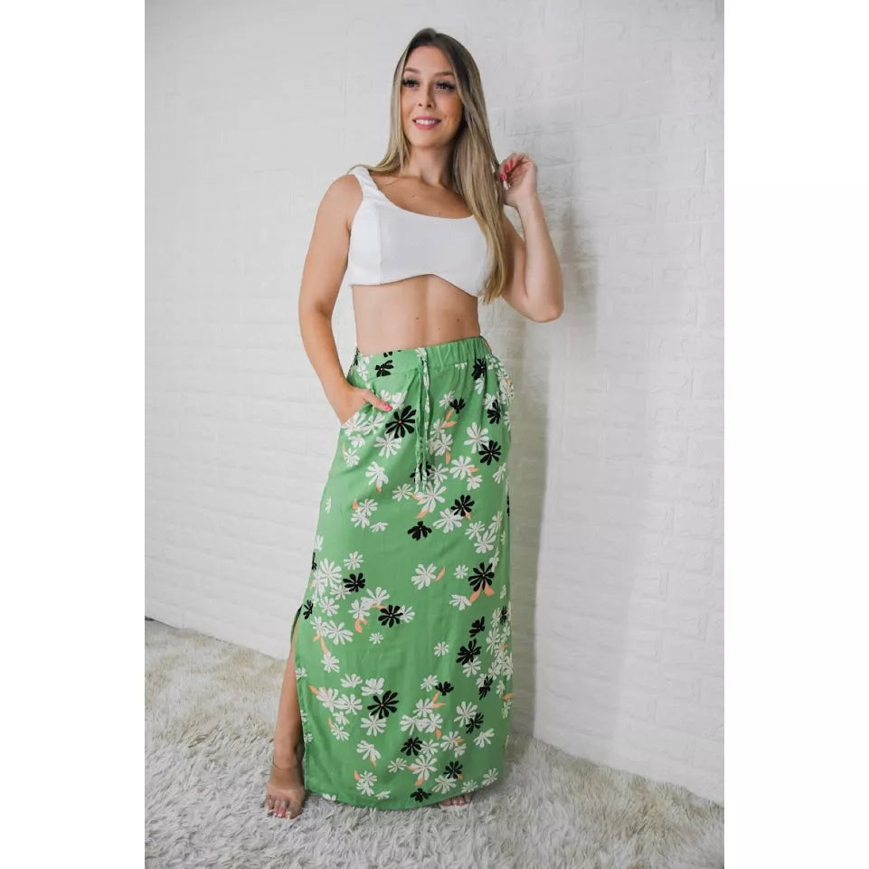Saia Longa Fenda Lateral (c/ Bolso) - Feminina, Moda Evangélica, Verão