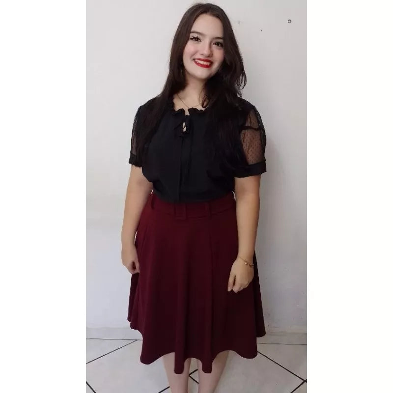 Saia Midi Godê Com Cinto