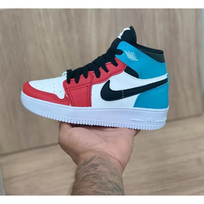 Tênis Infantil Bota Cano Alto Air Jordan Branco/Cinza/Preto Masculino/Feminino mega promoção escolar dia das crianças
