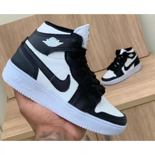 Tênis Infantil Bota Cano Alto Air Jordan Branco/Cinza/Preto Masculino/Feminino mega promoção escolar dia das crianças