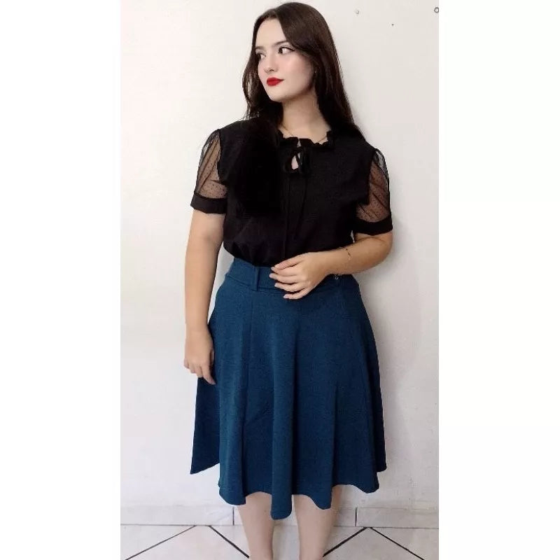 Saia Midi Godê Com Cinto
