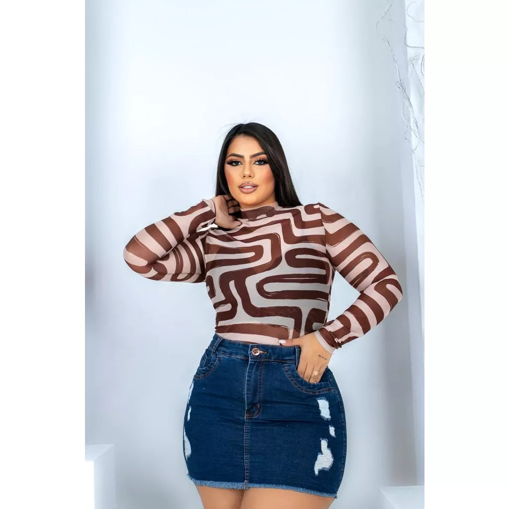 Saia jeans Plus Size Hot-Paint C/ Laycra Desfiado