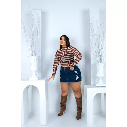 Saia jeans Plus Size Hot-Paint C/ Laycra Desfiado