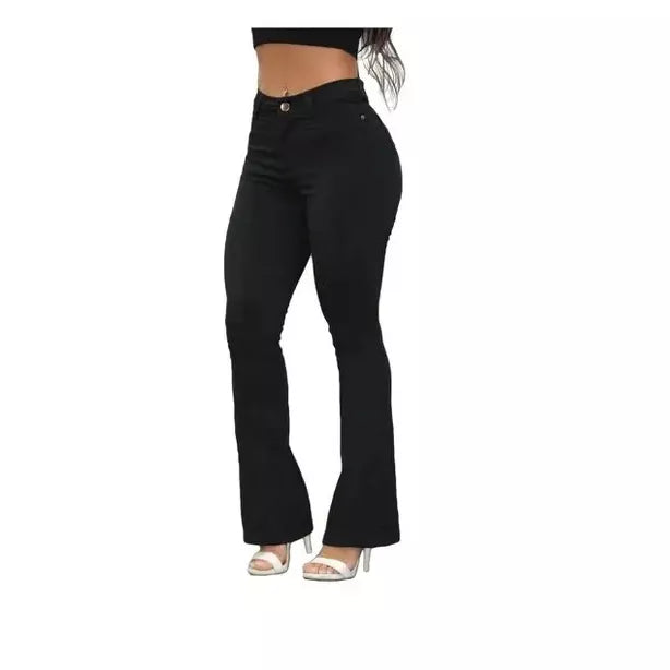 Calças jeans flare feminina cintura alta boca sino com lycra  efeito empina bumbum Premium Luxo