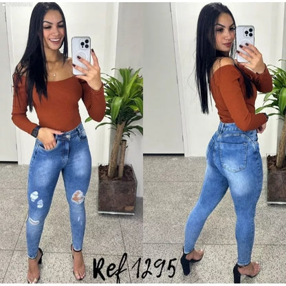 Calça Jeans Feminina Empina bumbum com Lycra elastano Cintura Alta