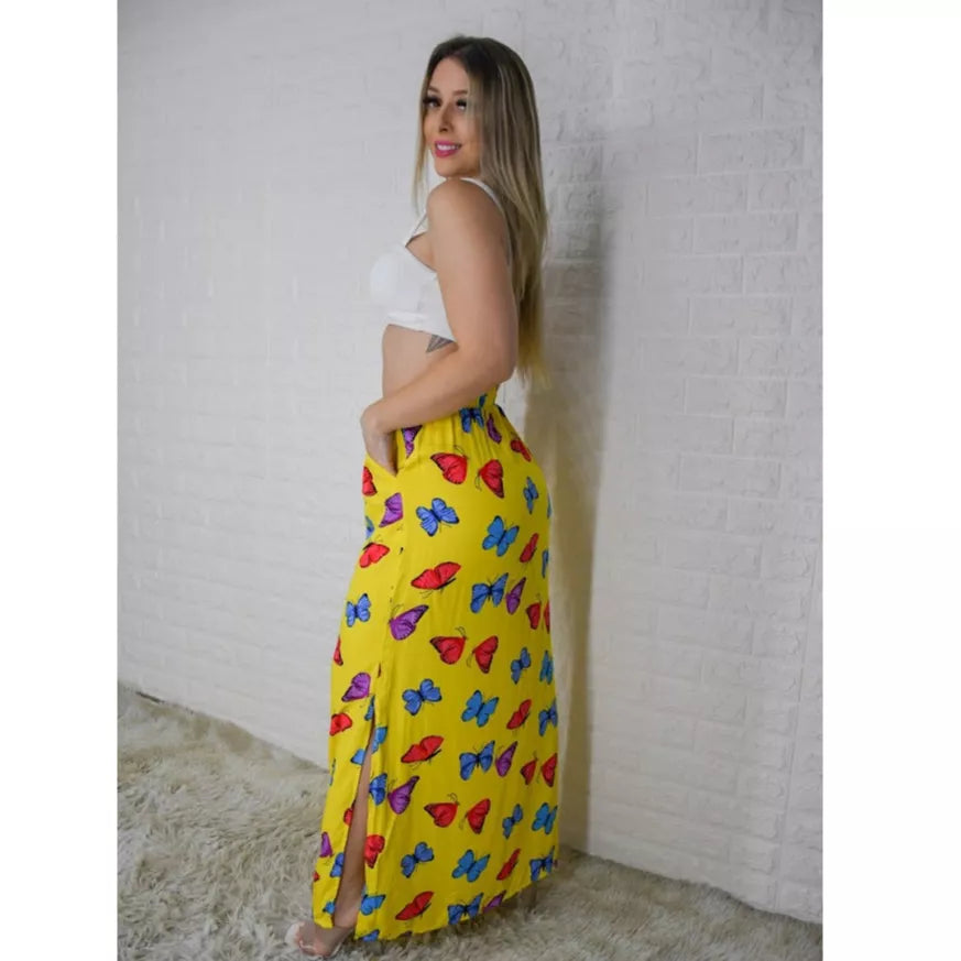 Saia Longa Fenda Lateral (c/ Bolso) - Feminina, Moda Evangélica, Verão