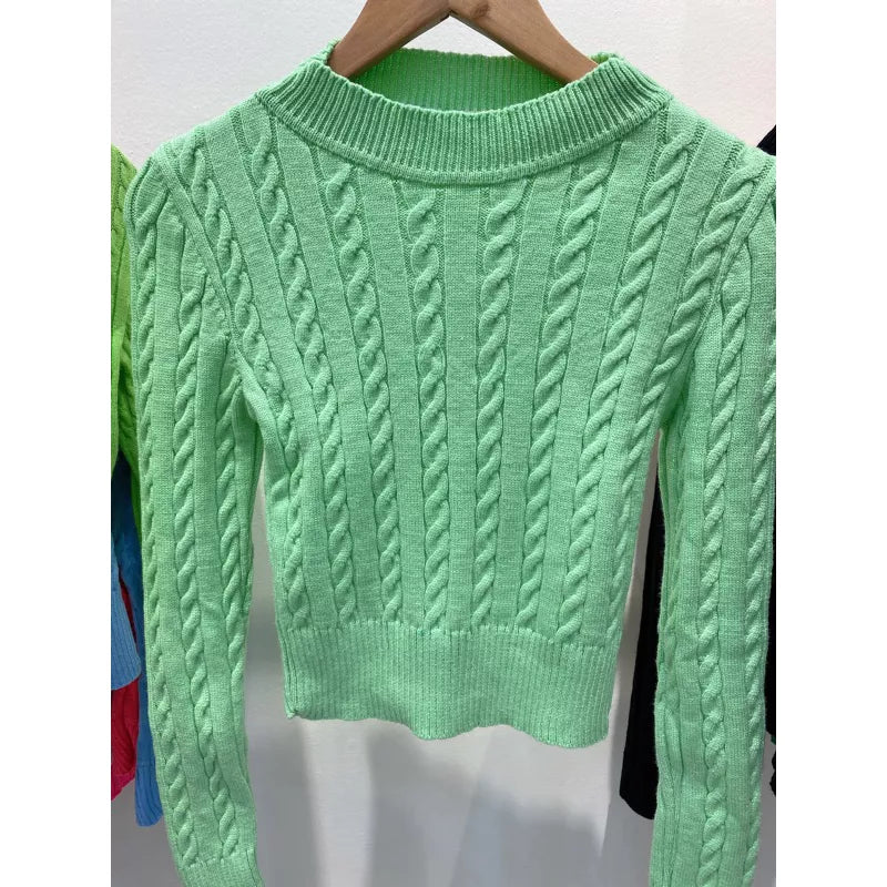 Blusa de frio tricô cropped feminina manga longa