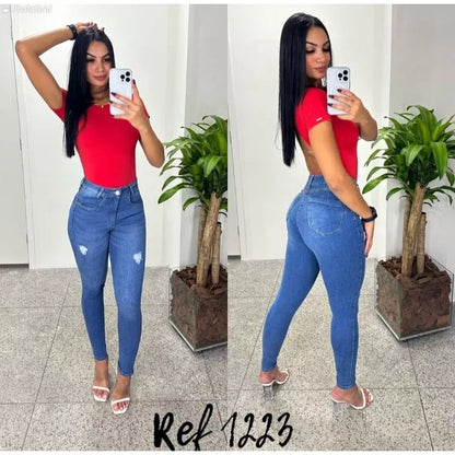 Calça Jeans Feminina Empina bumbum com Lycra elastano Cintura Alta