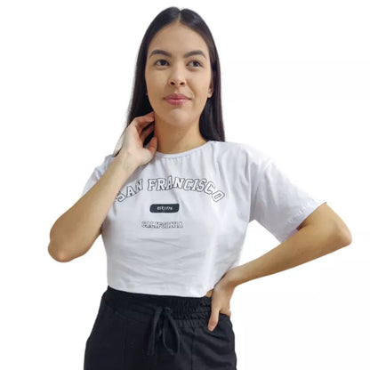 Camiseta T-shirt Cropped Oversized Estampado Moda Gringa Algodão