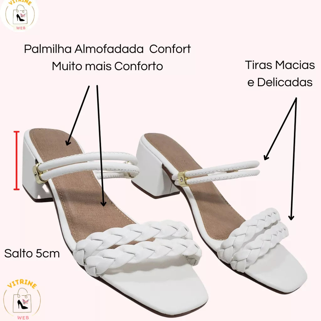 Sandalia Feminina Bloco Baixo Tamanco Salto Saltinho Medio Confortavel