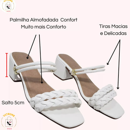 Sandalia Feminina Bloco Baixo Tamanco Salto Saltinho Medio Confortavel