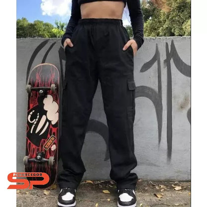 2 Calça Cargo Feminina Sarja Unissex Larga Promoção Moda Skate Inverno