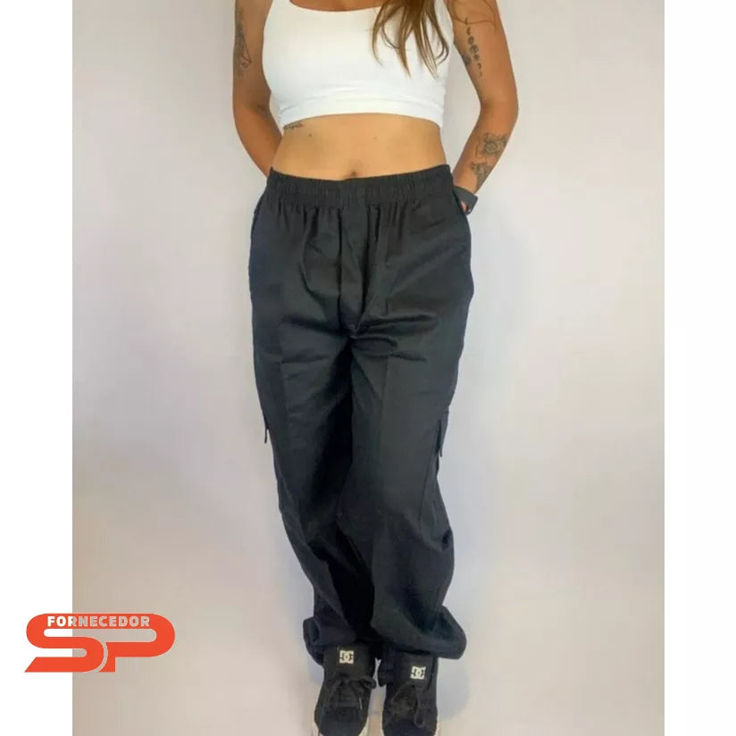 2 Calça Cargo Feminina Sarja Unissex Larga Promoção Moda Skate Inverno