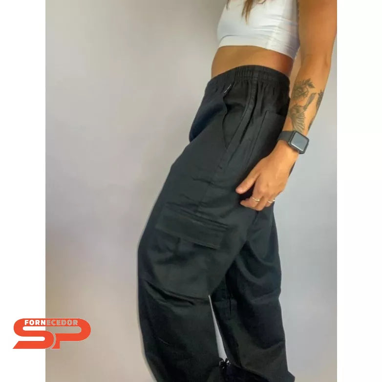 2 Calça Cargo Feminina Sarja Unissex Larga Promoção Moda Skate Inverno