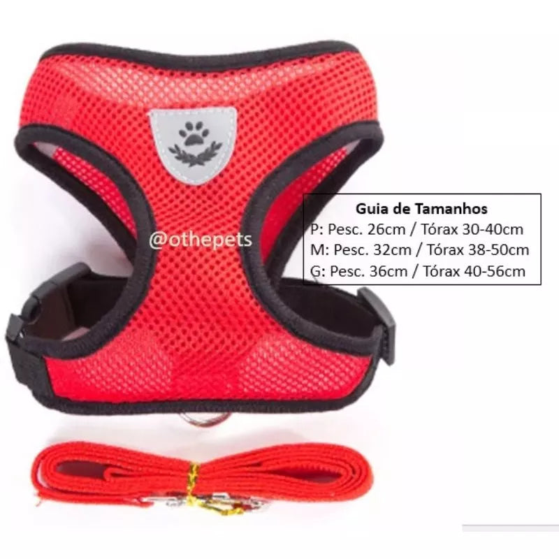 Peitoral Com Guia para Caes E Gatos Colete Regulavel Super Confortavel para Cachorro