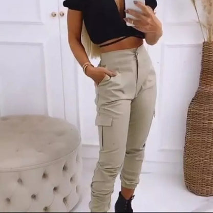 Calça Feminina Jogger Cargo Sarja Com Bolso Moda Blogueira Tendência