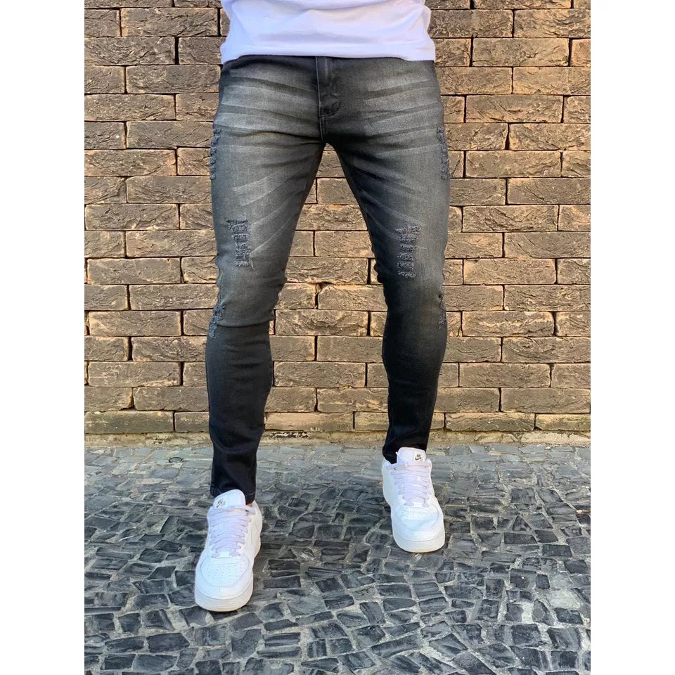 Calça Jeans Skinny Com Ziper Lycra Elastano Masculina Nova Tendencia