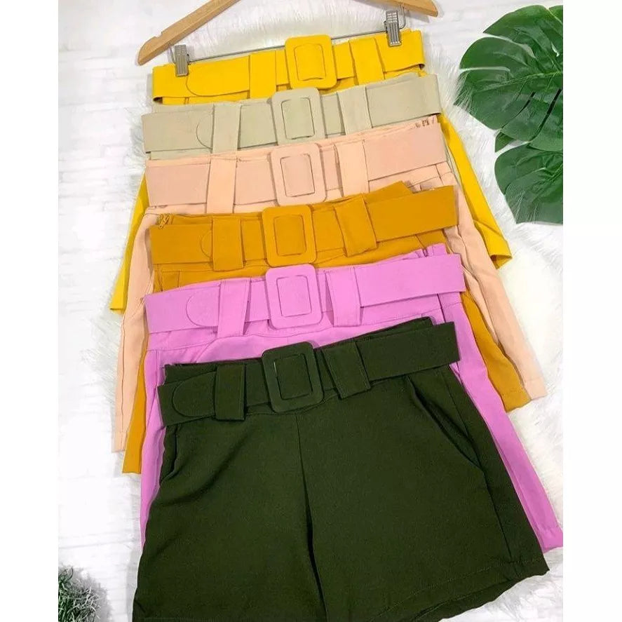 Shorts Feminino Crepe com Cinto e Fivela
