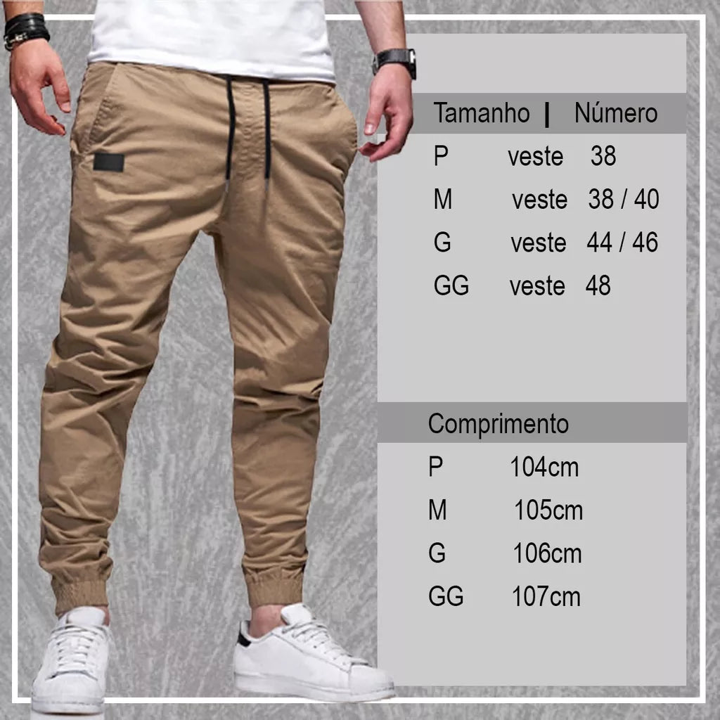 Calça Jogger Masculina Punho Lycra Elastano Bege