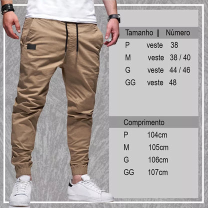 Calça Jogger Masculina Punho Lycra Elastano Bege