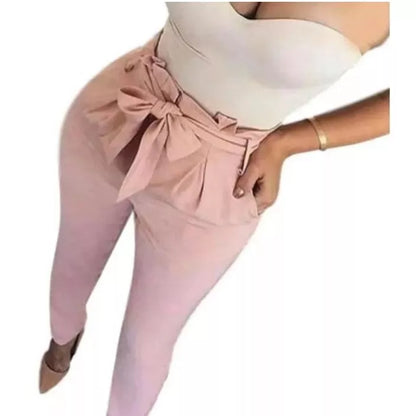 Calça Com Laço Cintura Alta Social Feminina Bengaline
