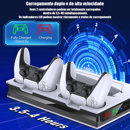 Suporte PS5 Com 2 Ventiladores De Resfriamento , Estação De Carregamento Controlador PS5 Dupla Rápida 3 Portas USB Extra PS5 Acessórios Vertical Para Sony Playstation 5 Duplo