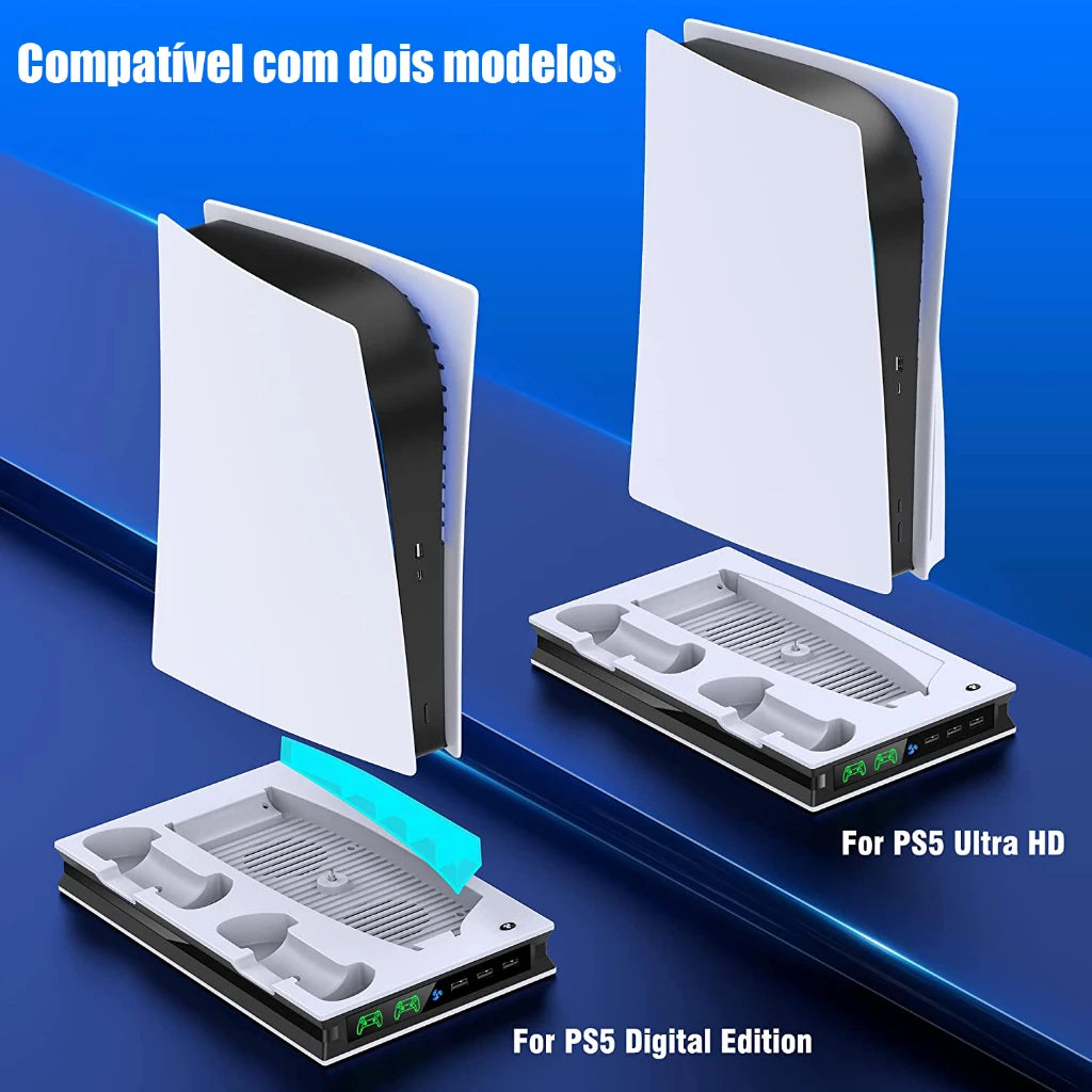 Suporte PS5 Com 2 Ventiladores De Resfriamento , Estação De Carregamento Controlador PS5 Dupla Rápida 3 Portas USB Extra PS5 Acessórios Vertical Para Sony Playstation 5 Duplo