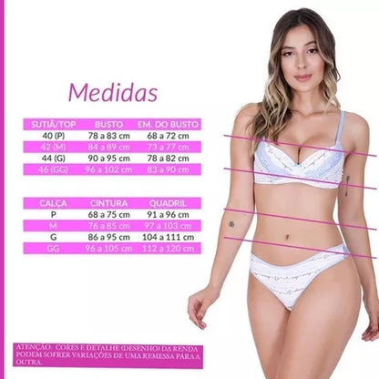 Conjunto Lingerie Rendado Bicolor Com Calcinha Fio - Moda Íntima