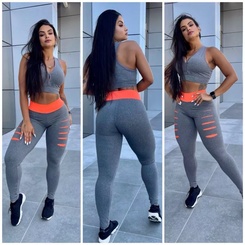 conjunto calça leg legging detonado  mais top feminino suplex academia treino