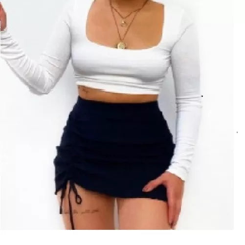 Saia Curta Feminina Franzida Na Lateral Ajustável Suplex moda gringa