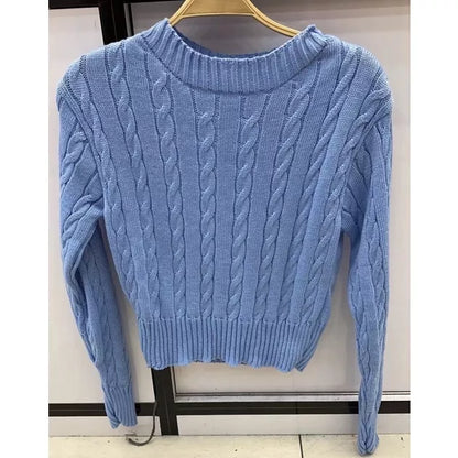 Blusa de frio tricô cropped feminina manga longa