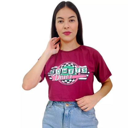 Camiseta T-shirt Cropped Oversized Estampado Moda Gringa Algodão