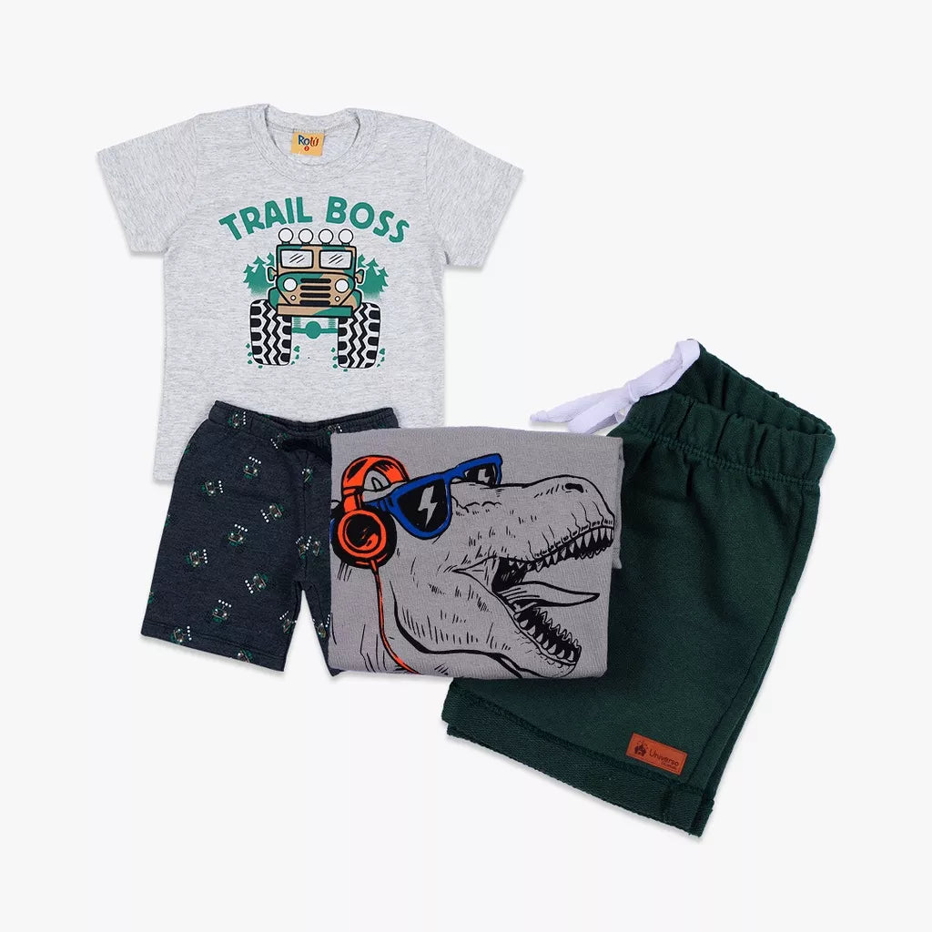 Kit Sortido 10 Peças de Roupas Infantil Menino- 5 Camisetas + 5 Bermudas - Promoção - Kit com 5 Conjuntos de Roupa Infantil Menino Verão Masculino Bebe Barato