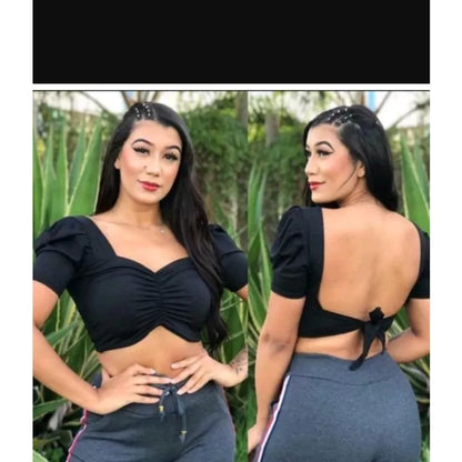 Blusa cropped drapeado detalhe amarraçao nas costas