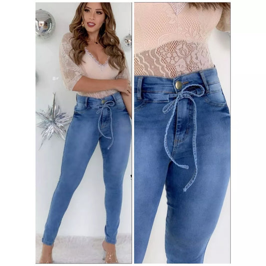 Calça jeans feminina com lycra cós alto cintura alta levanta bumbum premium