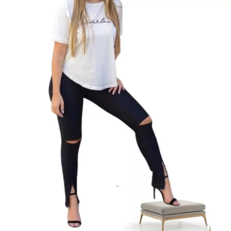 Calça Bandagem Feminina | Grossa preta com ziper na perna
