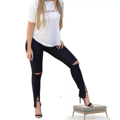 Calça Bandagem Feminina | Grossa preta com ziper na perna