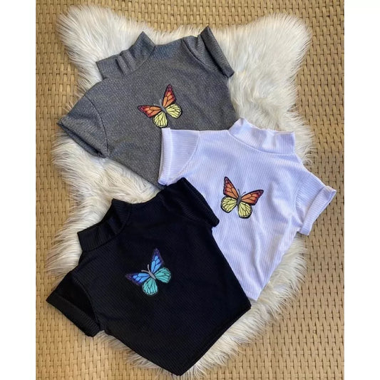 Cropped canelado borboleta blogueira com lycra ótima se ajusta no corpo