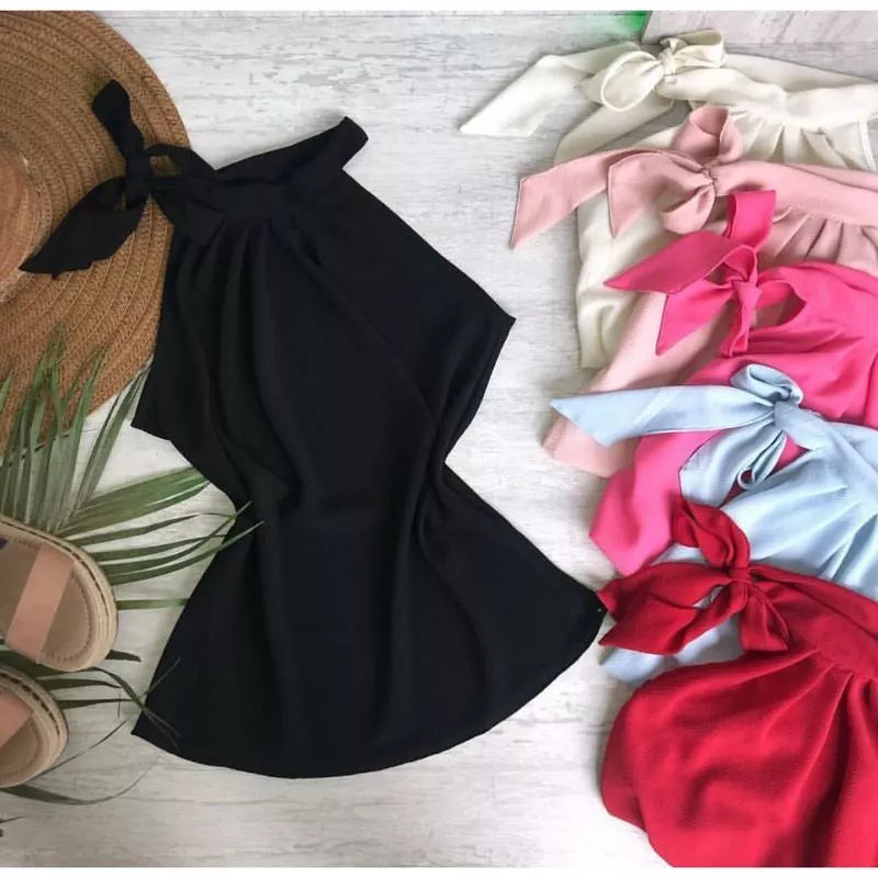 Blusa Feminina Gola Alta Laço Pescoço Crepe Moda Evangelica