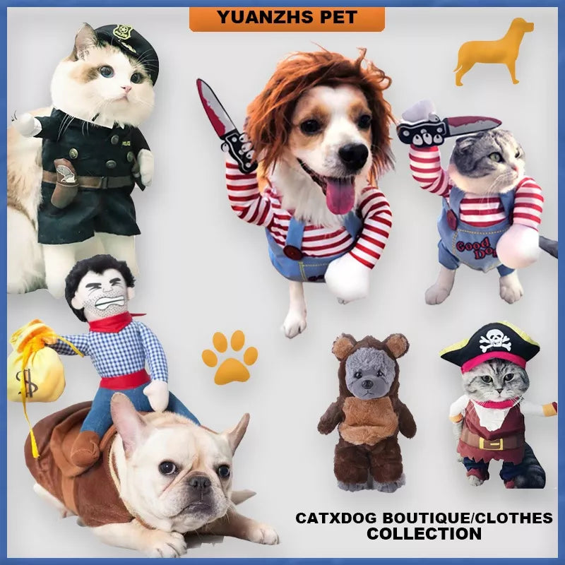 (Engraçado) Cowboy Pet Dos Desenhos Animados Equitação Dress Up Fornecimentos Trajes Cospaly hoodie Do Cão Dia Das Bruxas Roupa Transformação outfit (XS-XL)