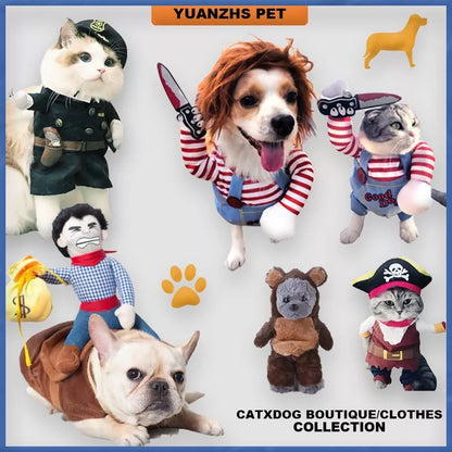 (Engraçado) Cowboy Pet Dos Desenhos Animados Equitação Dress Up Fornecimentos Trajes Cospaly hoodie Do Cão Dia Das Bruxas Roupa Transformação outfit (XS-XL)