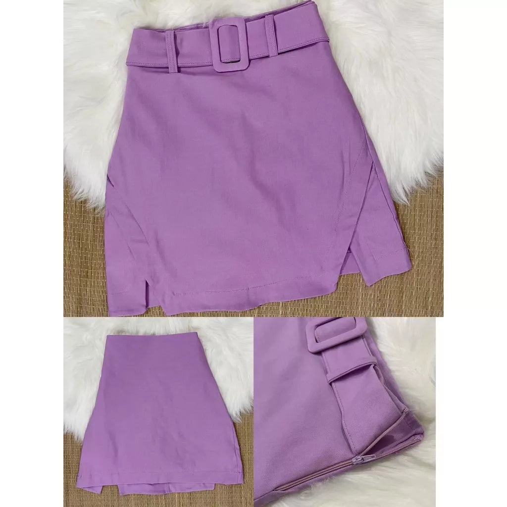 Short Saia Cintura Alta Bengaline Fenda Lateral Cores Moda