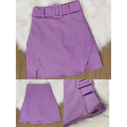 Short Saia Cintura Alta Bengaline Fenda Lateral Cores Moda