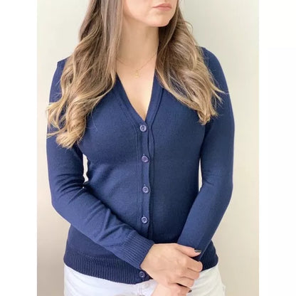 Casaco De Frio Cardigan Básico De Elastano Tricot Botões Casaquinho Inverno