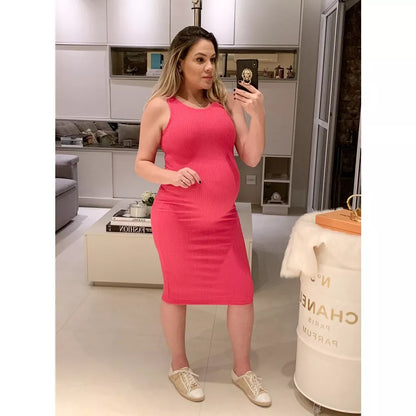 Vestido Midi Canelado Regata para gestante