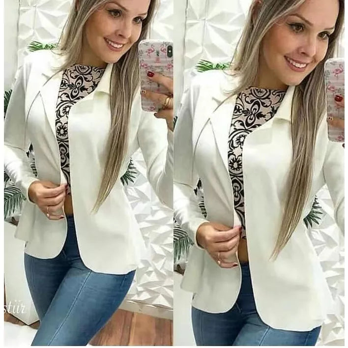 Blazer Feminino em Neoprene Casaco curto Varias Cores com babado Terninho Social aberto
