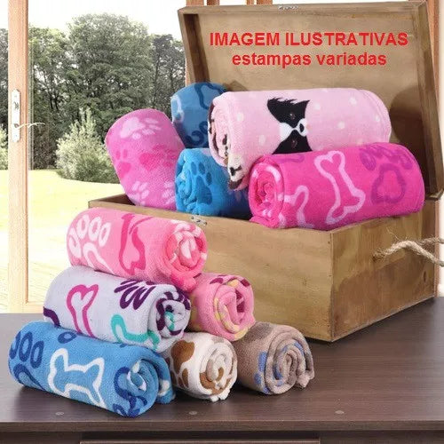 Manta Pet Cobertor Estampado ou Cor Lisa - Cachorro e Gato 0,85x0,95