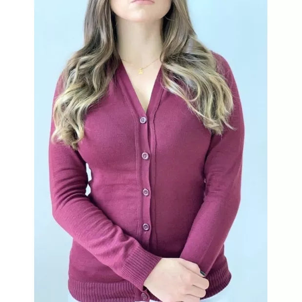 Casaco De Frio Cardigan Básico De Elastano Tricot Botões Casaquinho Inverno