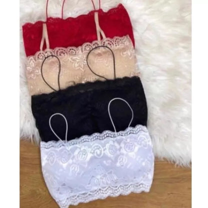 Cropped Faixa Renda Alça Fina Sem Bojo Top Faixa
