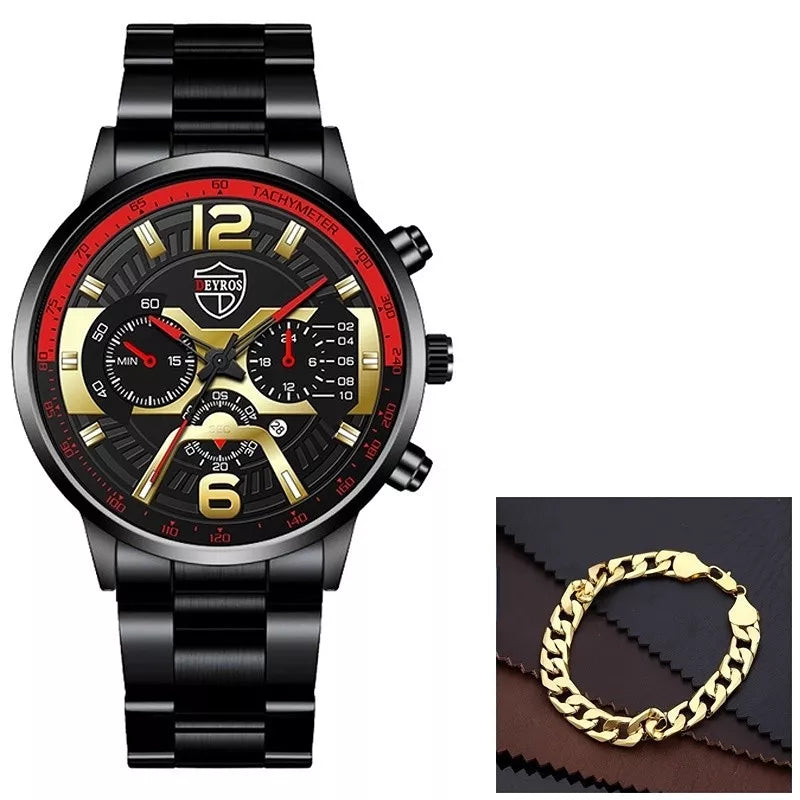 Relógio De Luxo Ouro Masculino Original Cronógrafo De Quartzo De À Prova D'água Negócios Relogio Masculino Dourado Com Pulseira Kit